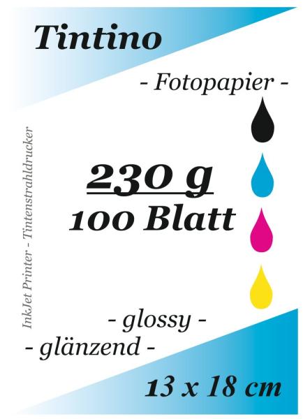 Tintino 100 Blatt Fotopapier 13 x 18 cm 230g/m² -einseitig glänzend-