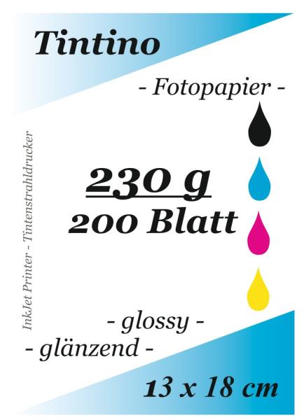 Tintino 200 Blatt Fotopapier 13 x 18 cm 230g/m² -einseitig glänzend-