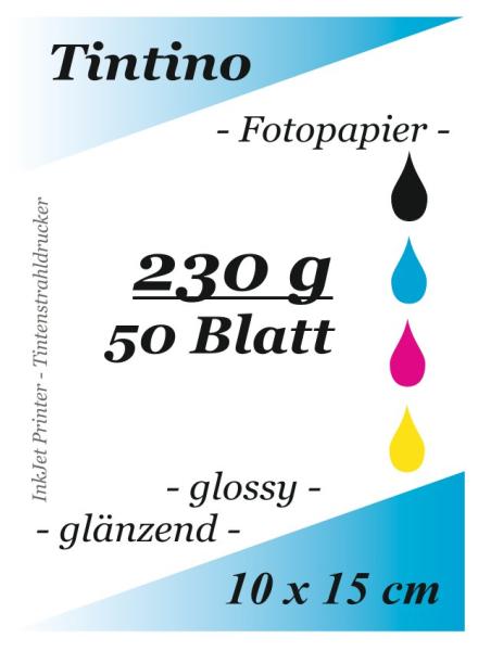 Tintino 50 Blatt Fotopapier 10 x 15 cm 230g/m² -einseitig glänzend-