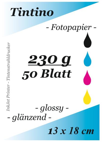 Tintino 50 Blatt Fotopapier 13 x 18 cm 230g/m² -einseitig glänzend-